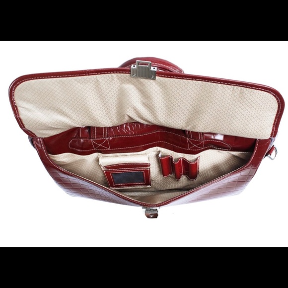 Siamod, Monterosso, SERVANO, Embossed Crocco Leather, 13" Tablet Briefcase, Red - Picture 5 of 10